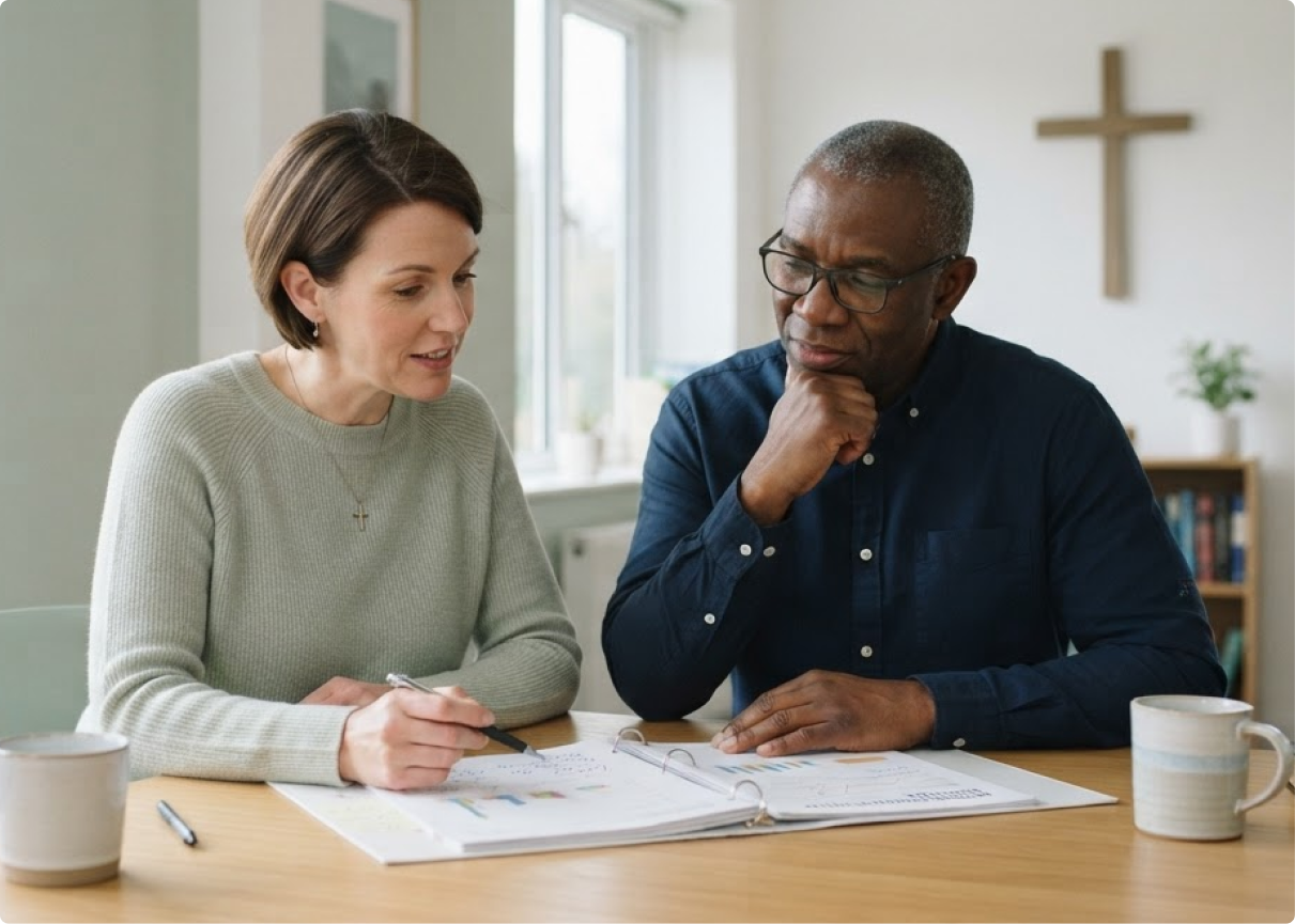 Two Christian leaders planning their fundraising
